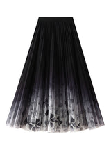 Long Printed Floral Mesh Skirt