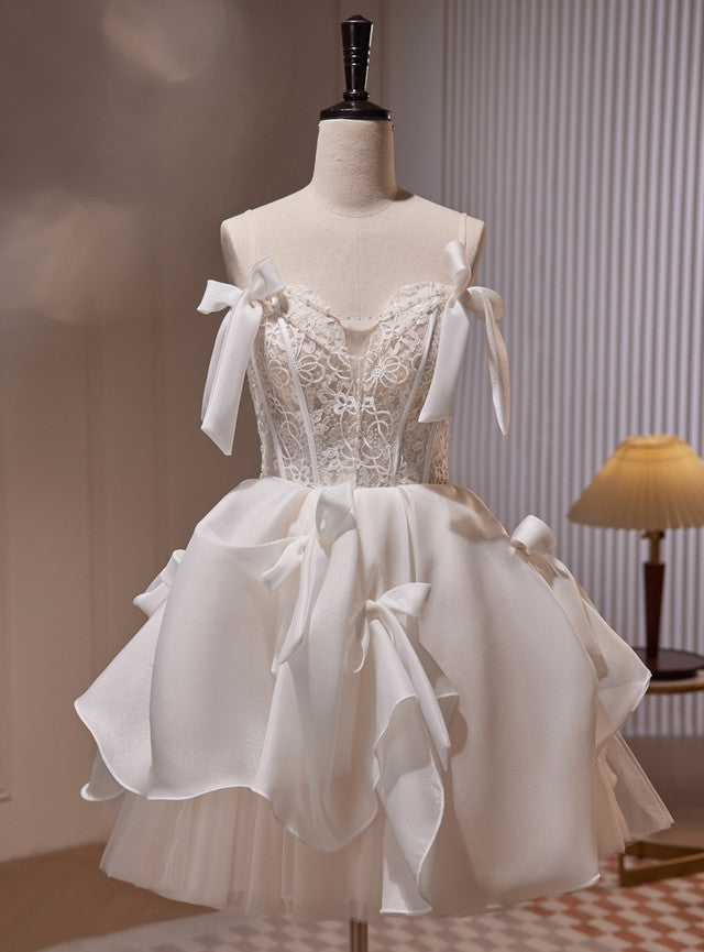 White Lace Beading Homecoming Dress