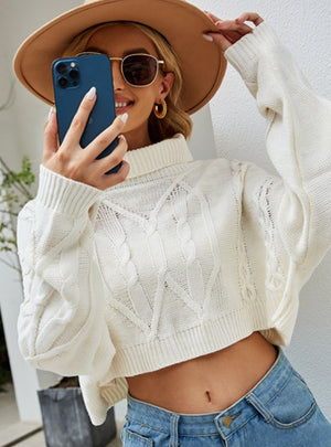 Solid Color Twisted Loose Turtleneck Sweater