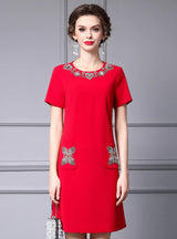 Red Short Sleeve Mother of the Bride Dress