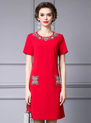 Red Short Sleeve Mother of the Bride Dress