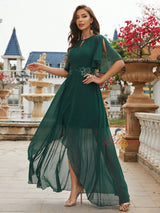 Green Chiffon Hi Lo Lace Prom Dress