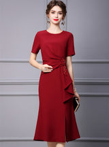 Burgundy Short Sleeve Beading Mother Of The Bride Dress