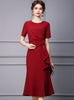 Burgundy Short Sleeve Beading Mother Of The Bride Dress