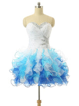 White Blue Organza Beading Homecoming Dress