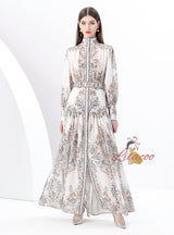 Palace Lantern Sleeve Button Print Dress