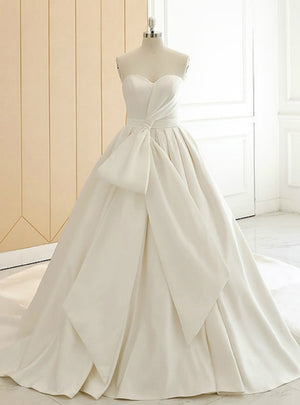White Sweetheart Satin Bow Wedding Dress