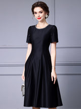 Black Satin Short Sleeve Mother Of The Bride Dress