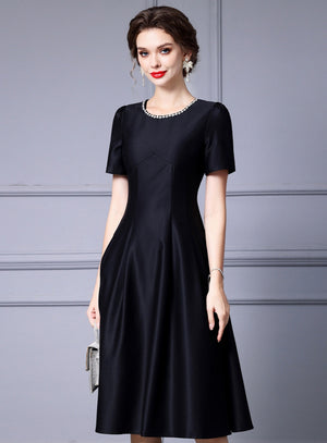 Black Satin Short Sleeve Mother Of The Bride Dress