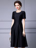 Black Satin Short Sleeve Mother Of The Bride Dress