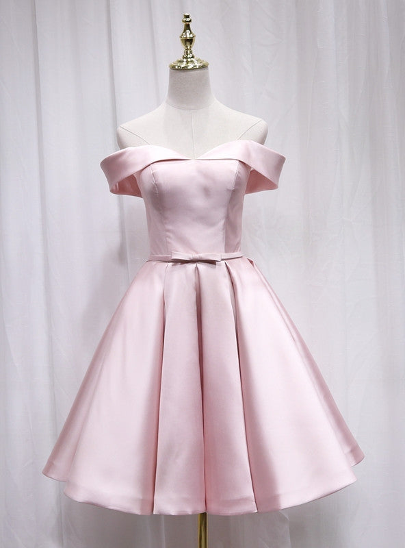 Simple Pink Satin Homecoming Dress