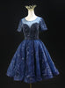 Navy Blue Sequins Short Sleeve Homecoming Dress