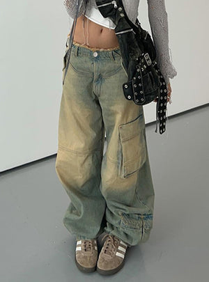 Retro Overalls Pocket Loose Pants