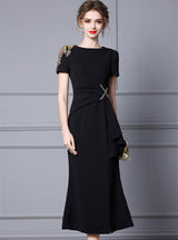 Black Short Sleeve Beading Mother Of The Bride Dress