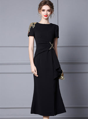 Black Short Sleeve Beading Mother Of The Bride Dress