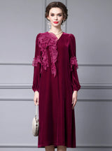 Burgundy Velvet V-neck Mother Of The Bride Dress