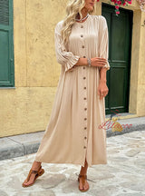 Retro Striped Button Solid Color Dress