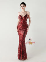 Mermaid Sequins Spaghetti Straps Beading Prom Dress