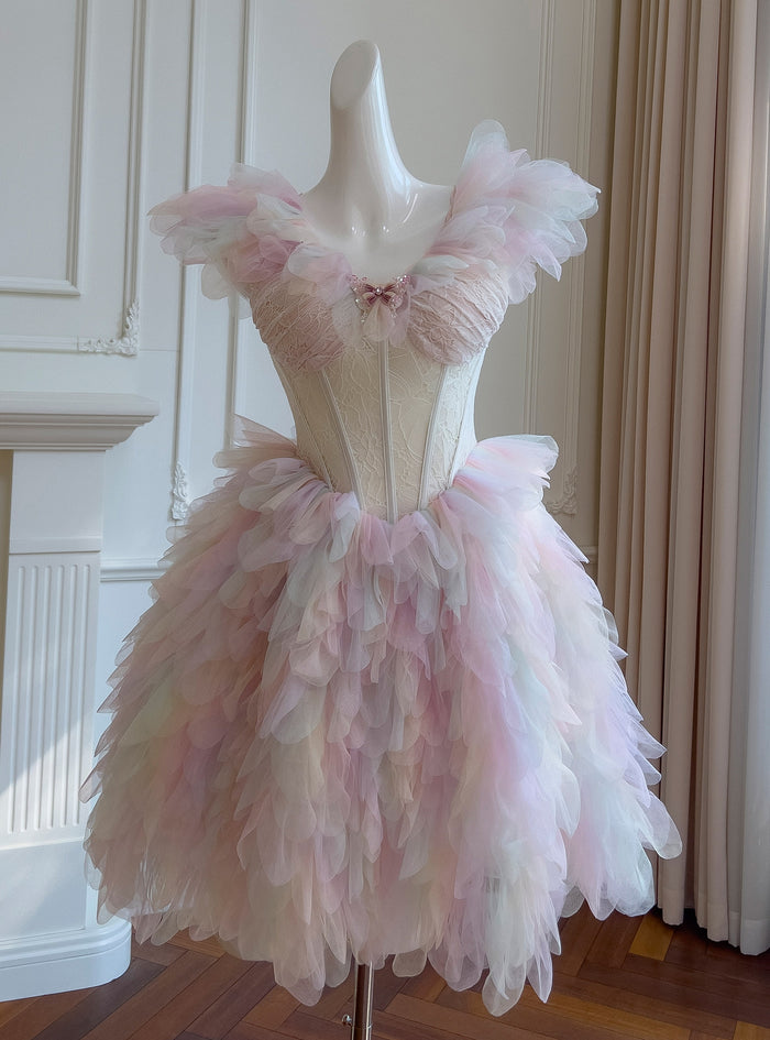 Colorful Tulle Lace Tiers Prom Dress