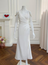 White Straps Pearls Prom Dress