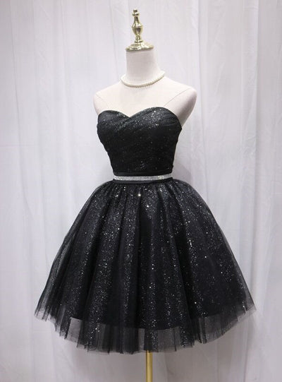 Black Tulle Sequins Sweetheart Homecoming Dress
