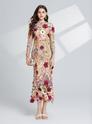 Heavy Industry Embroidery Three-dimensional Flower Dress