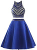 Royal Blue Two Piece Satin Beading Homecoming Dress