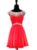 Red Chiffon Pleats Crystal Homecoming Dress