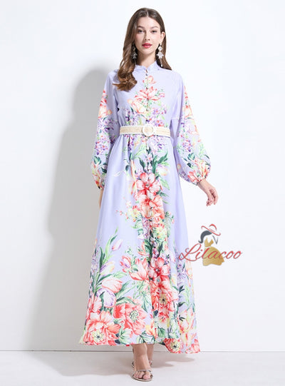 Women Long Sleeve Print Party Dress