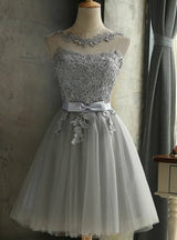 Gray Tulle Lace Homecoming Dress