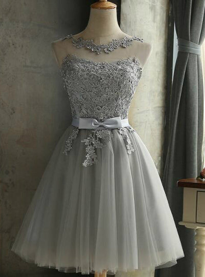Gray Tulle Lace Homecoming Dress