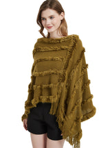 V-neck Solid Color Knitted Plush Shawl