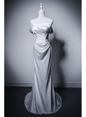 White Satin Mermaid Off the Shoulder Wedding Dress