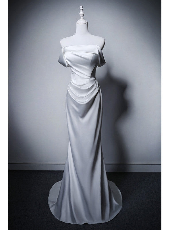 White Satin Mermaid Off the Shoulder Wedding Dress