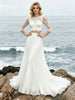 White Two PIece Short Sleeve Lace Wedding Dress