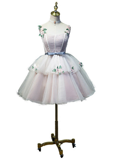 Pink Tulle Straps Appliques Homecoming Dress