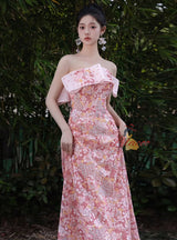 Pink Tulle Sequins Strapless Prom Dress