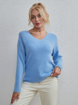V-neck Solid Color Casual Pullover Sweater
