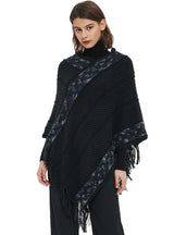 Striped Solid Color Tassel Knitted Cloak Shawl