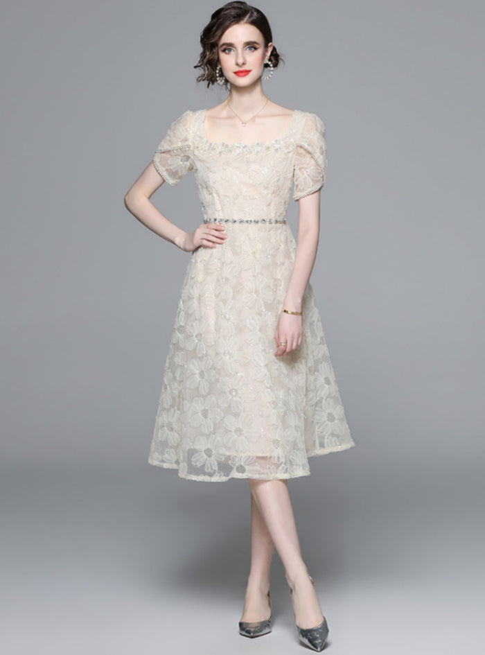 Square Neck Short Sleeve Gauze Dress