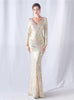 Mermaid V-neck Long Sleeve Sequins Prom Dress