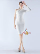 One Shoulder Long Sleeve Prom Dress