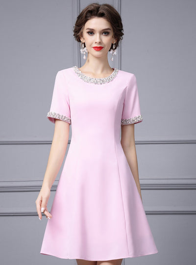 Pink Short Sleeve Mother Of the Brides Dress