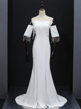 White Mermaid Halter Beading Prom Dress