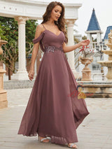 Purple Chiffon Spaghetti Straps Prom Dress