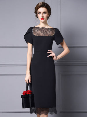 Black Short Sleeve Lace Mother Of The Bride Dress