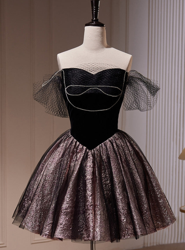 Black Off the Shoulder Beading Homecoming Dress