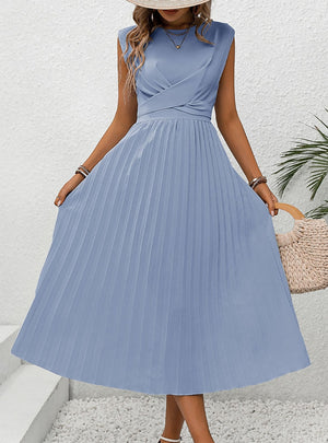 Blue Solid Color Sleeveless Dress
