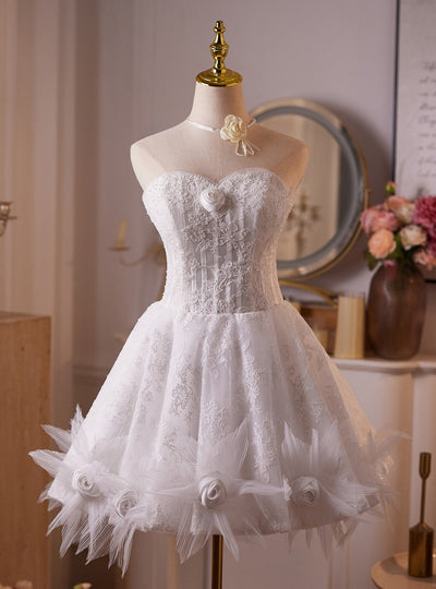 White Tulle Lace Homecoming Dress