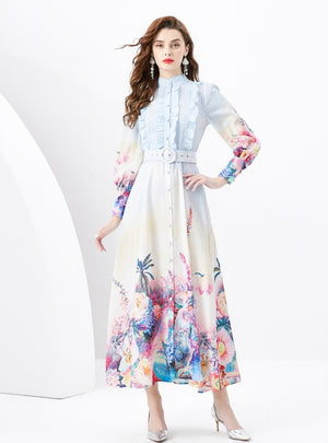 Slim-fit Printed Long Sleeve Dress
